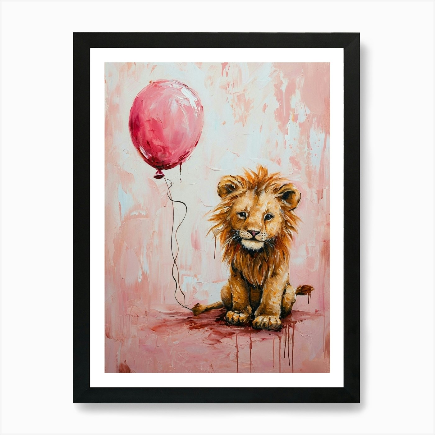 Cute Lion 1 With Balloon Art Print Framed Wall Art Poster Canvas Print Picture
