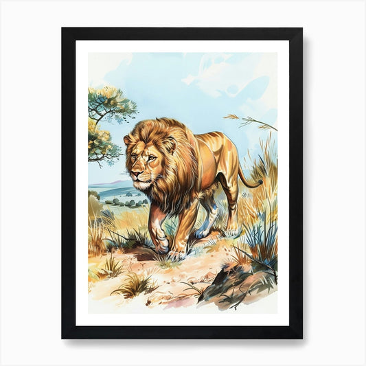 Barbary Lion Hunting Illustration 1 Framed Wall Art Poster Canvas Print Picture