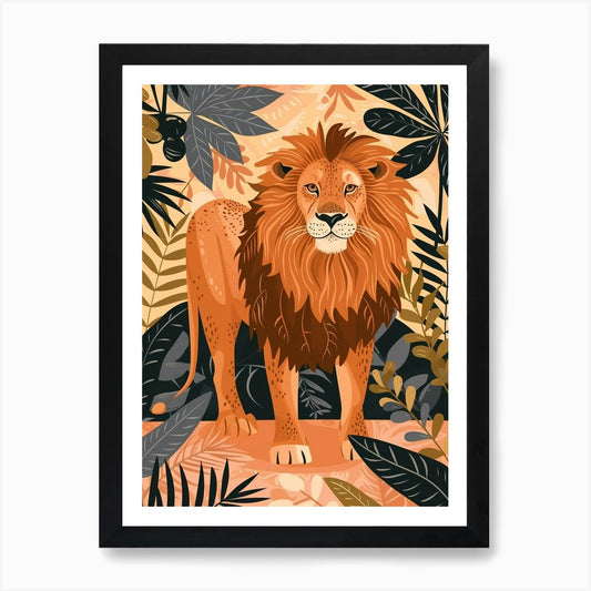 African Lion Symbolic Imagery Illus Framed Wall Art Poster Canvas Print Picture