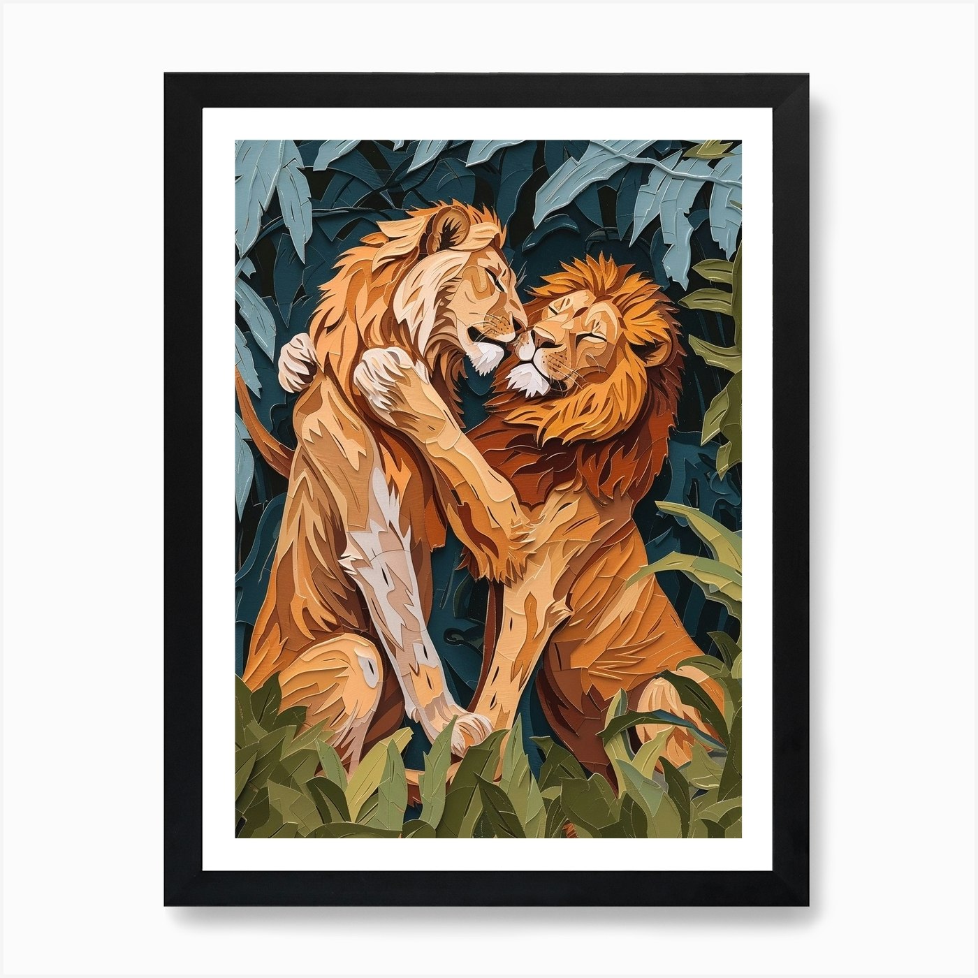 African Lion Relief Illustration Ri Framed Wall Art Poster Canvas Print Picture