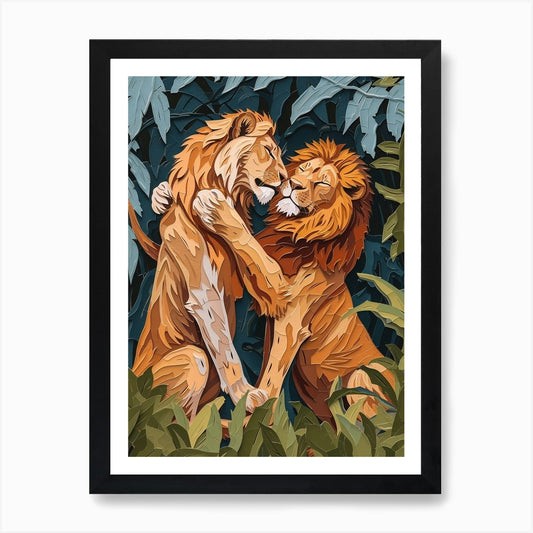 African Lion Relief Illustration Ri Framed Wall Art Poster Canvas Print Picture