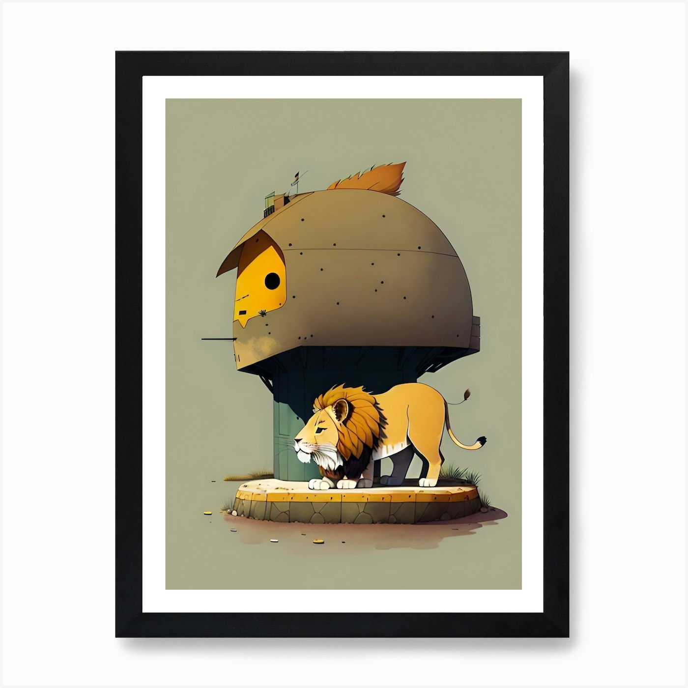 Lion On A Rocket Art Print Framed Wall Art Poster Canvas Print Picture