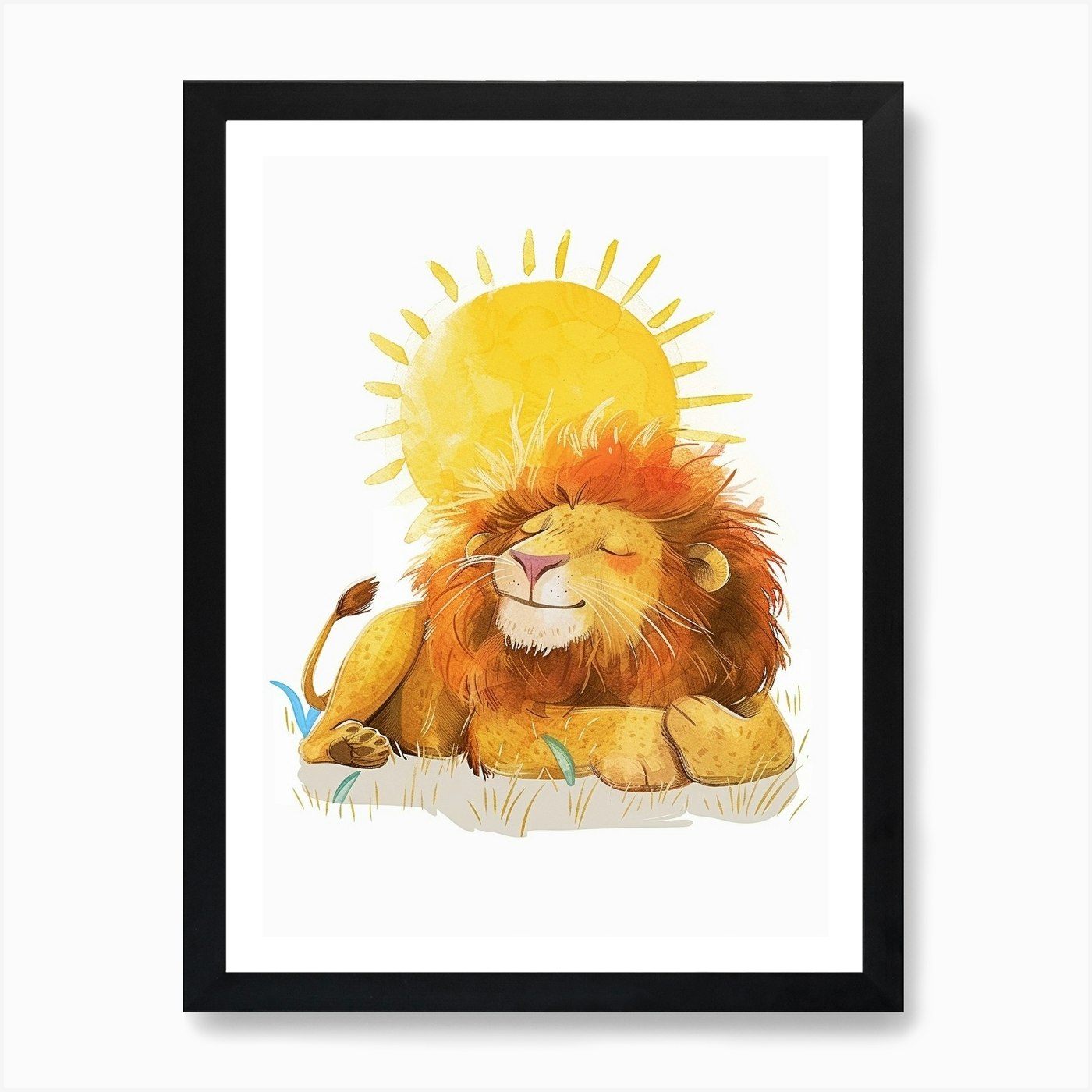 African Lion Resting In The Sun Cli Framed Wall Art Poster Canvas Print Picture
