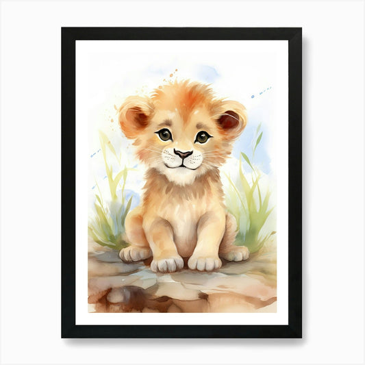 Drawing Watercolour Lion Art Painti Framed Wall Art Poster Canvas Print Picture