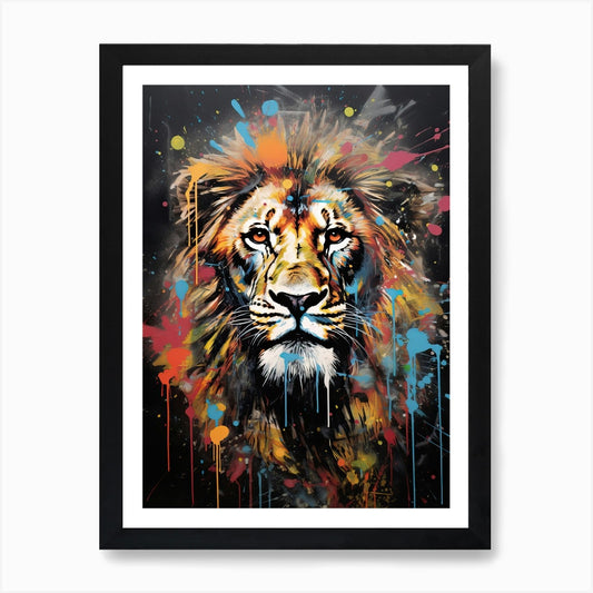 Lion Art Painting Graffiti Style 3  Framed Wall Art Poster Canvas Print Picture