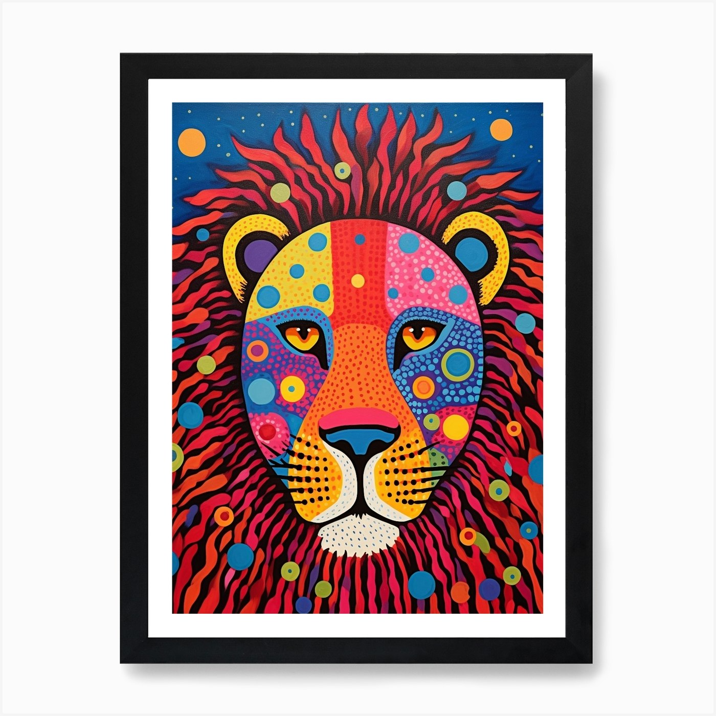 Vivid Dotty Lion Art Print Framed Wall Art Poster Canvas Print Picture
