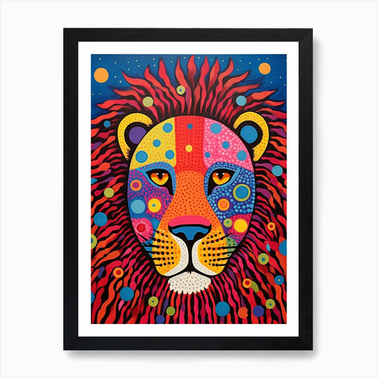 Vivid Dotty Lion Art Print Framed Wall Art Poster Canvas Print Picture