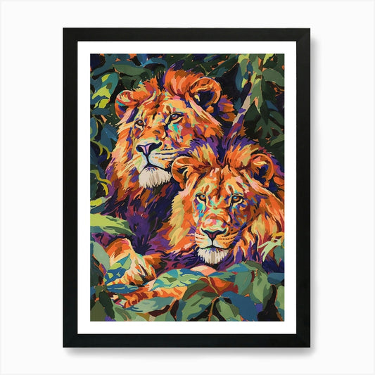 Asiatic Lion Mating Rituals Fauvist Framed Wall Art Poster Canvas Print Picture