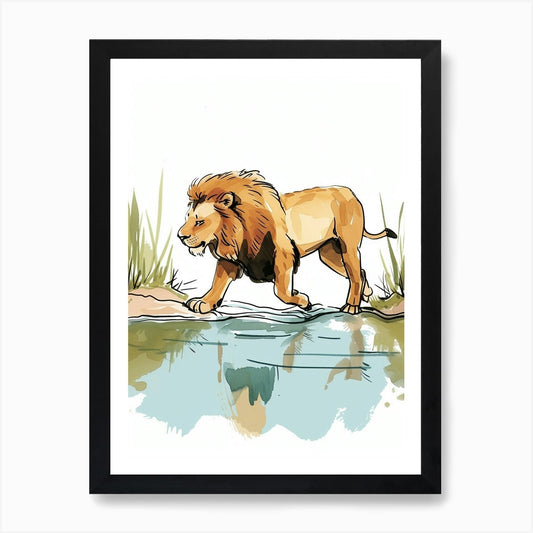 Barbary Lion Crossing A River Clipa Framed Wall Art Poster Canvas Print Picture