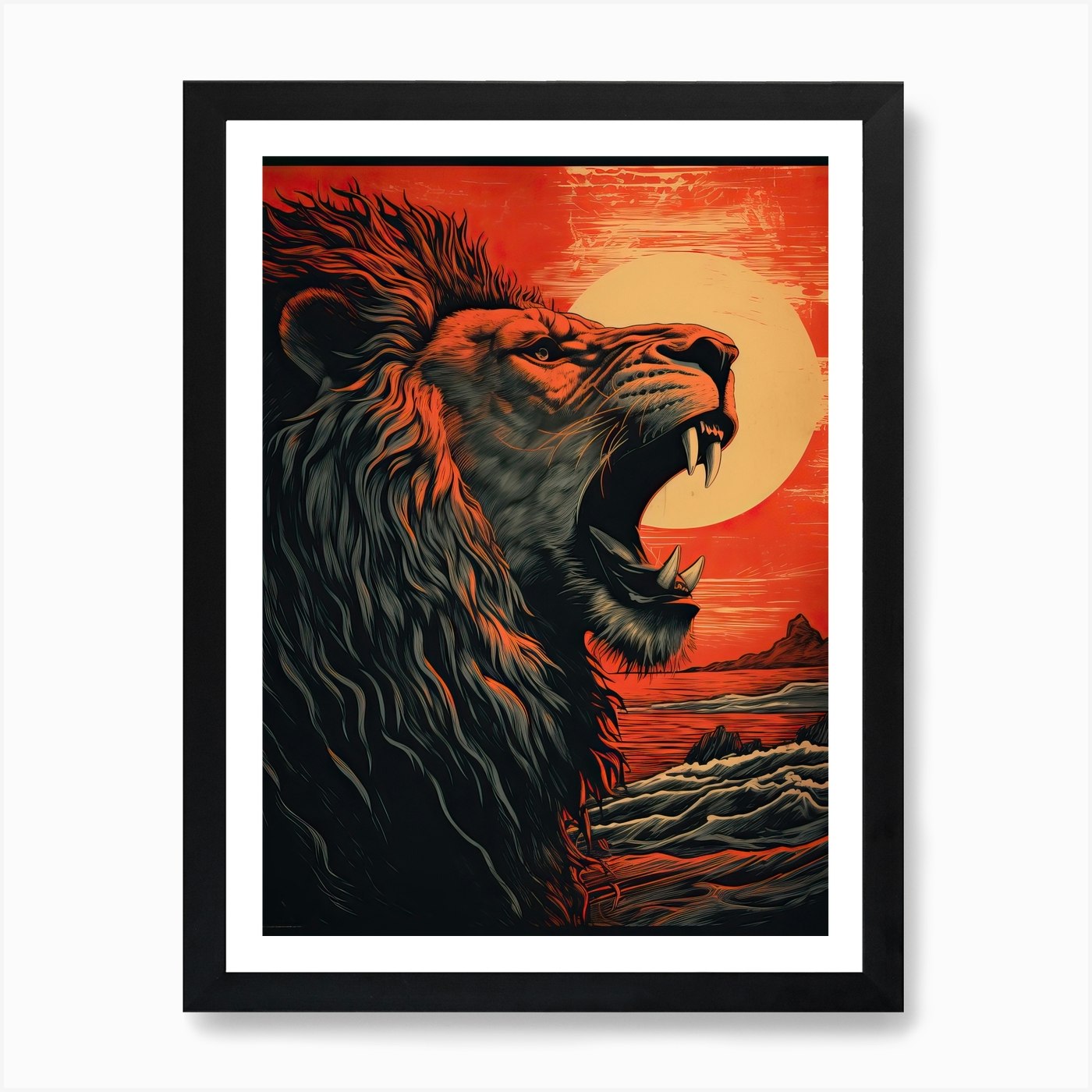 Lion Art Paintingwoodblock Printing Framed Wall Art Poster Canvas Print Picture