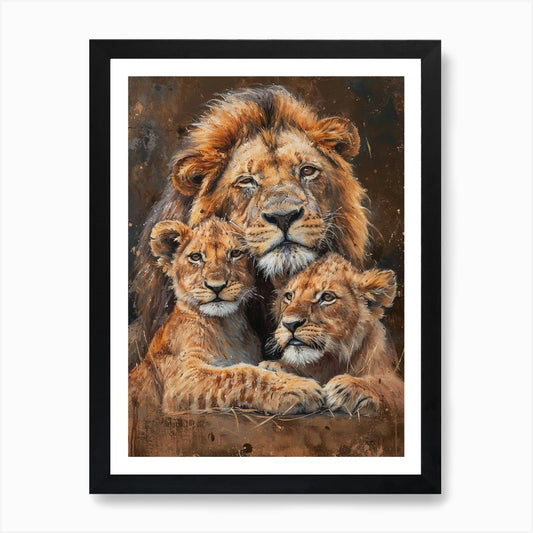 African Lion Family Bonding Acrylic Framed Wall Art Poster Canvas Print Picture