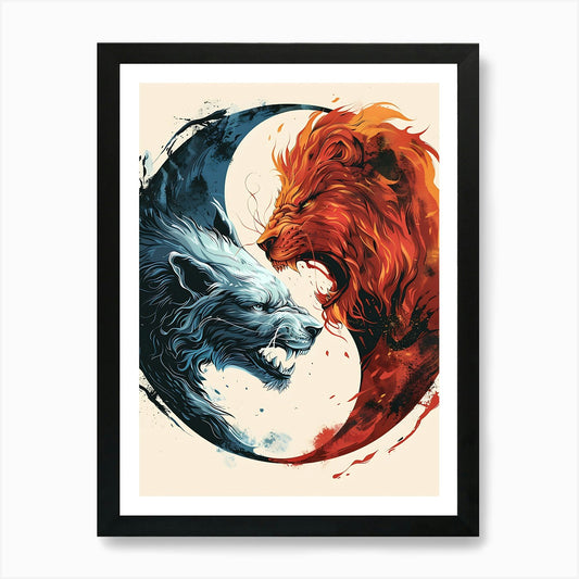 Badass Lion And Wolf 4 Art Print Framed Wall Art Poster Canvas Print Picture