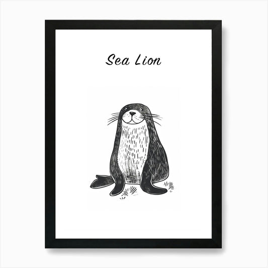 B&W Sea Lion Poster Art Print Framed Wall Art Poster Canvas Print Picture