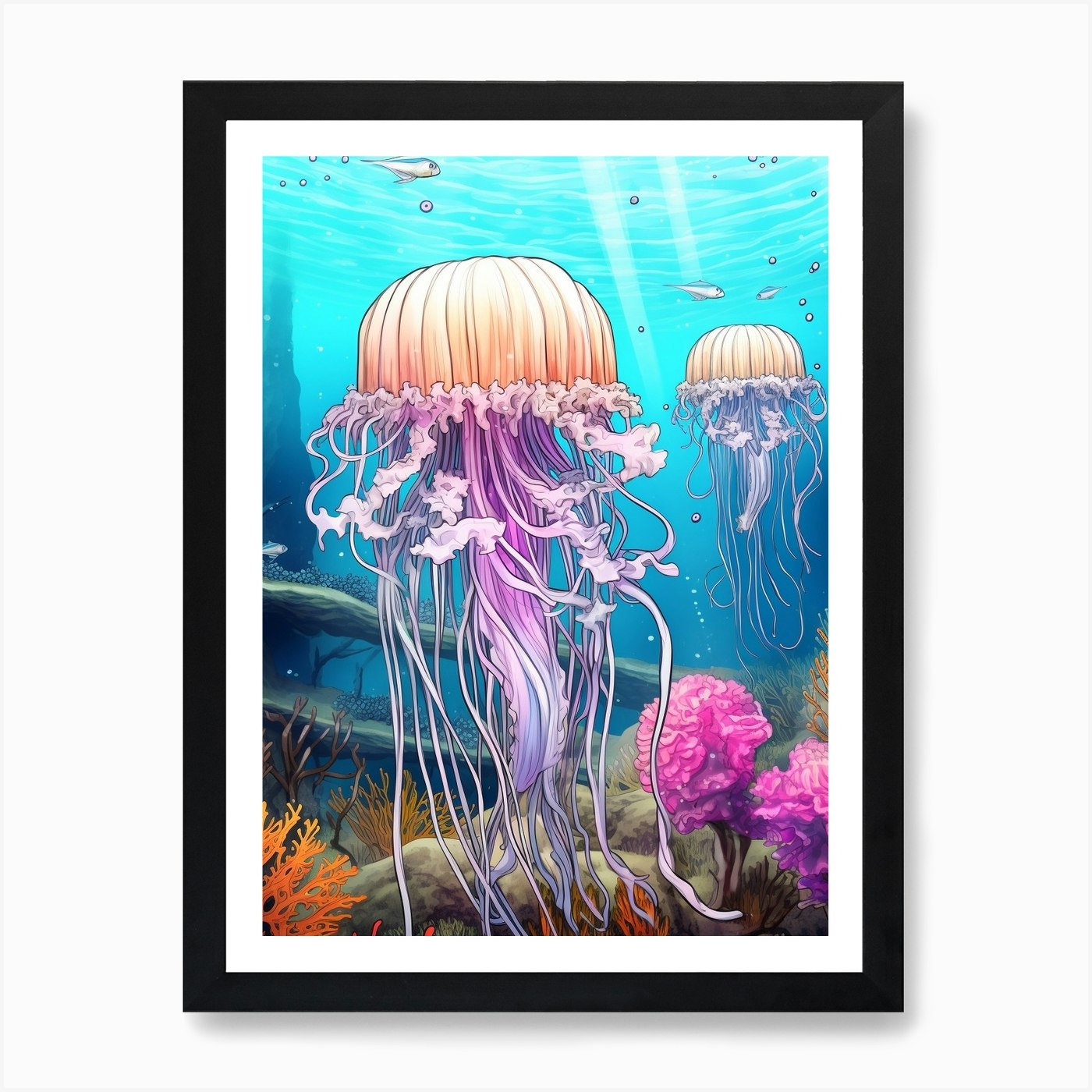 Lions Mane Jellyfish Illustration 3 Framed Wall Art Poster Canvas Print Picture
