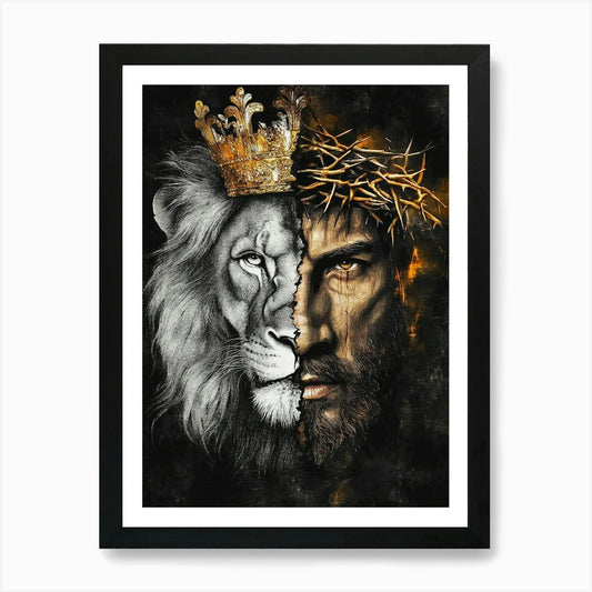 Jesus And Lion Art Print Framed Wall Art Poster Canvas Print Picture