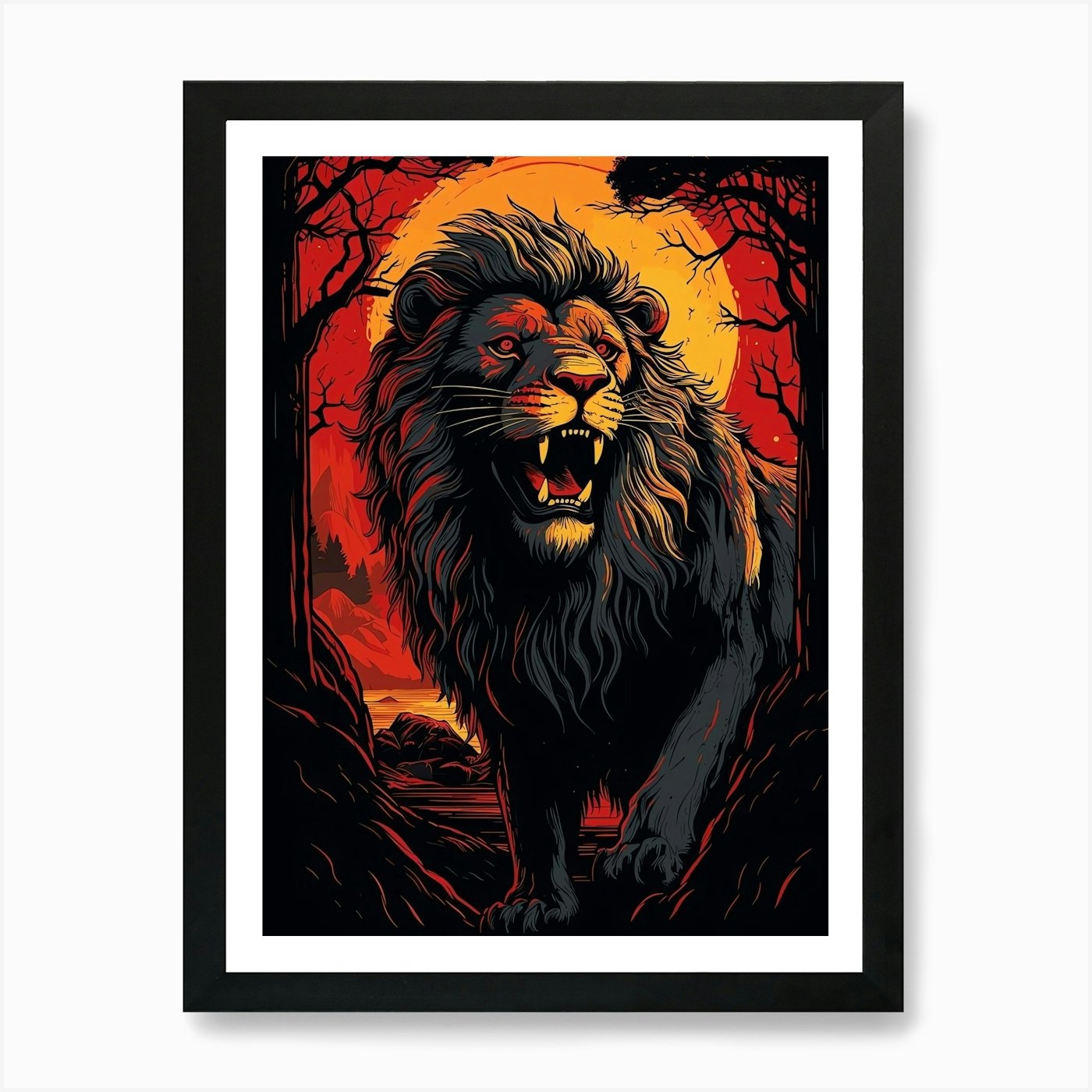 Lion In The Forest Art Print Framed Wall Art Poster Canvas Print Picture