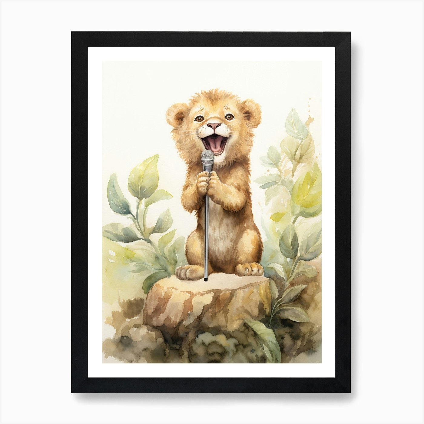 Singing Watercolour Lion Art Painti Framed Wall Art Poster Canvas Print Picture