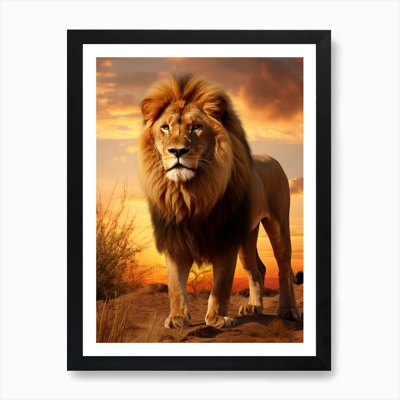 African Lion Sunset Portrait 3 Art  Framed Wall Art Poster Canvas Print Picture