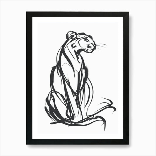 B&W Mountain Lion Art Print Framed Wall Art Poster Canvas Print Picture