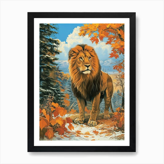 Barbary Lion Relief Illustration 1  Framed Wall Art Poster Canvas Print Picture
