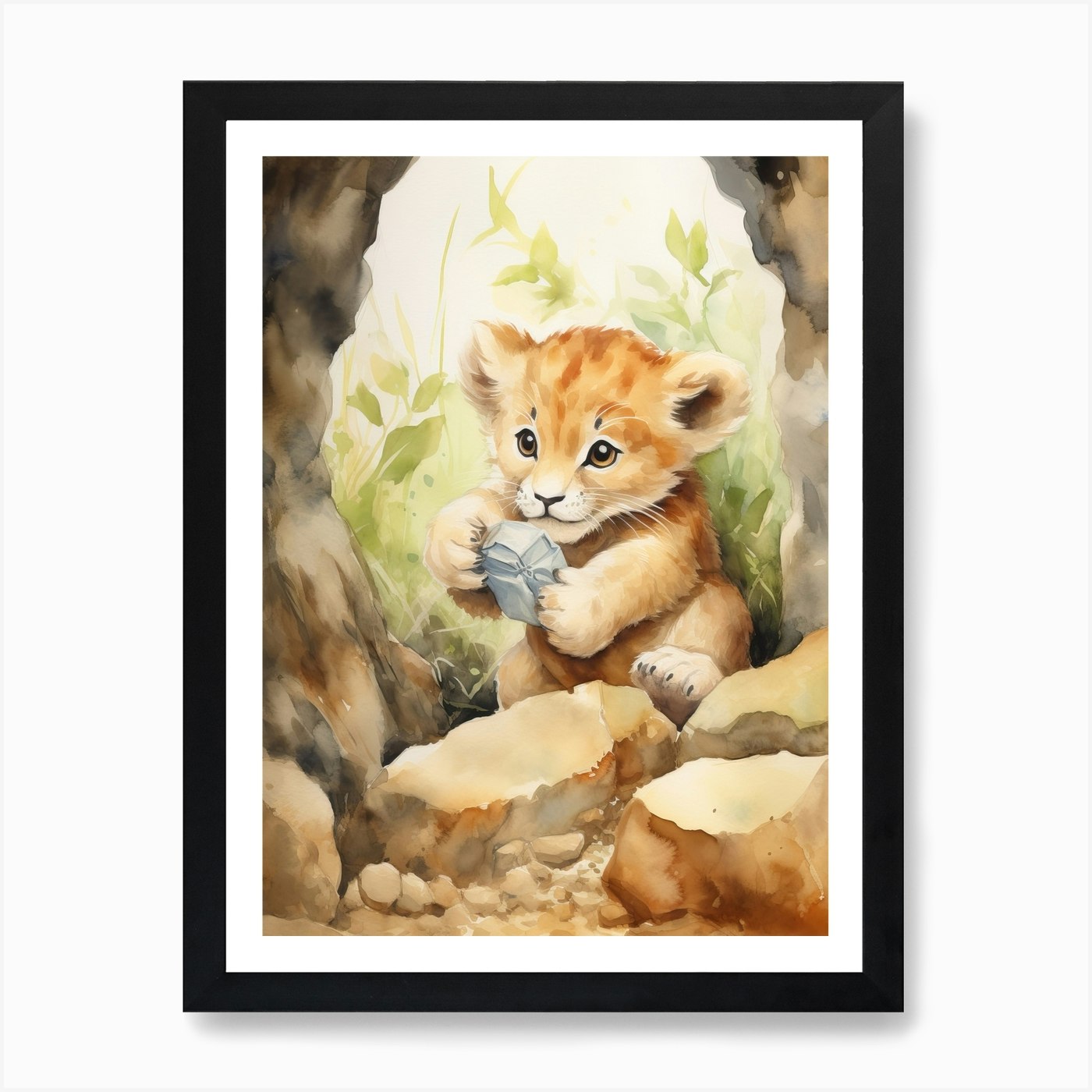 Hiking Watercolour Lion Art Paintin Framed Wall Art Poster Canvas Print Picture