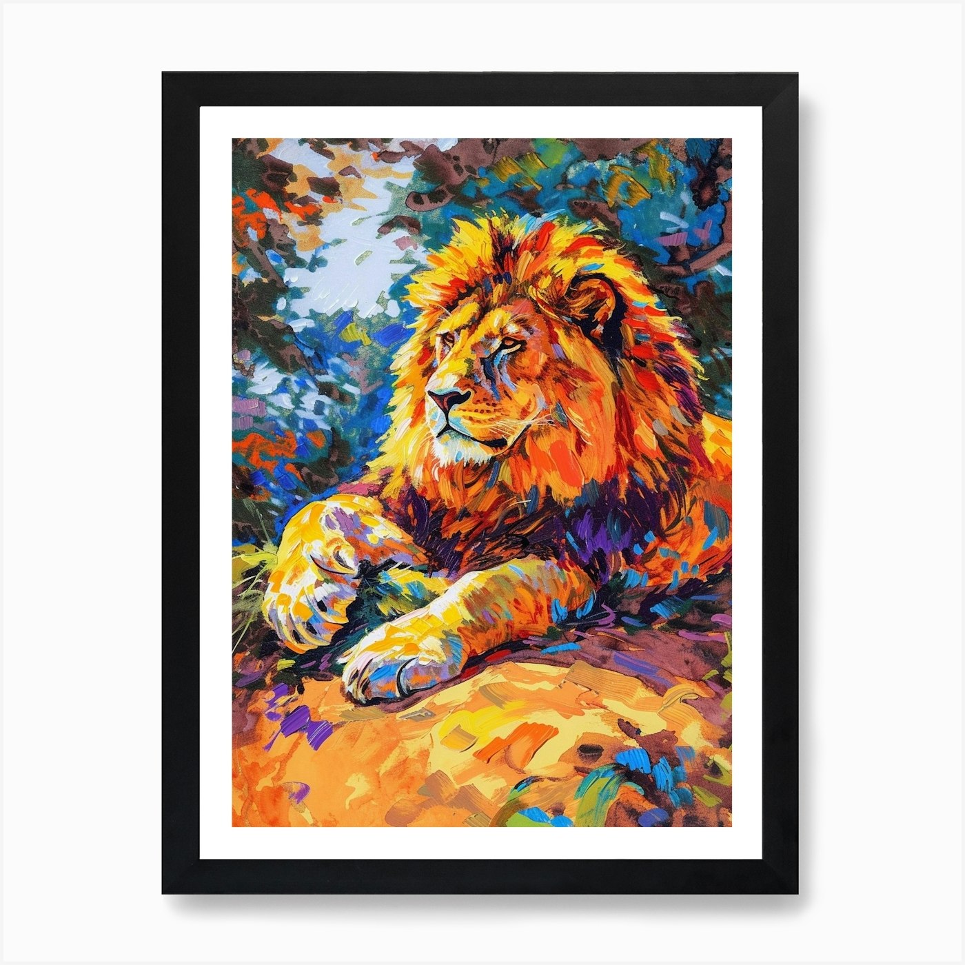 Asiatic Lion Resting In The Sun Fau Framed Wall Art Poster Canvas Print Picture