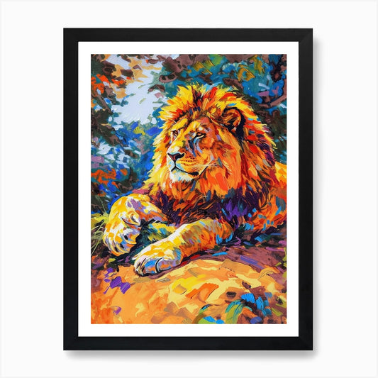 Asiatic Lion Resting In The Sun Fau Framed Wall Art Poster Canvas Print Picture