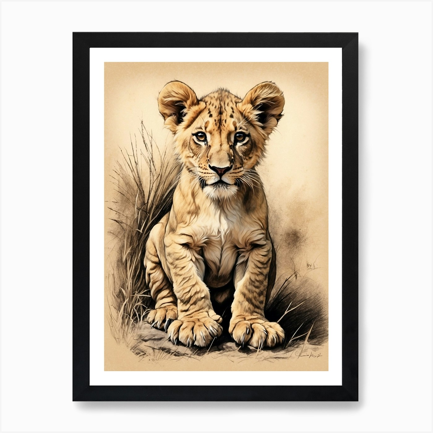 Lion Cub Art Print Framed Wall Art Poster Canvas Print Picture