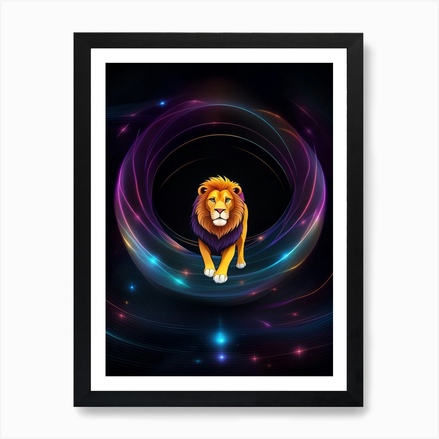 Lion In A Circle Art Print Framed Wall Art Poster Canvas Print Picture