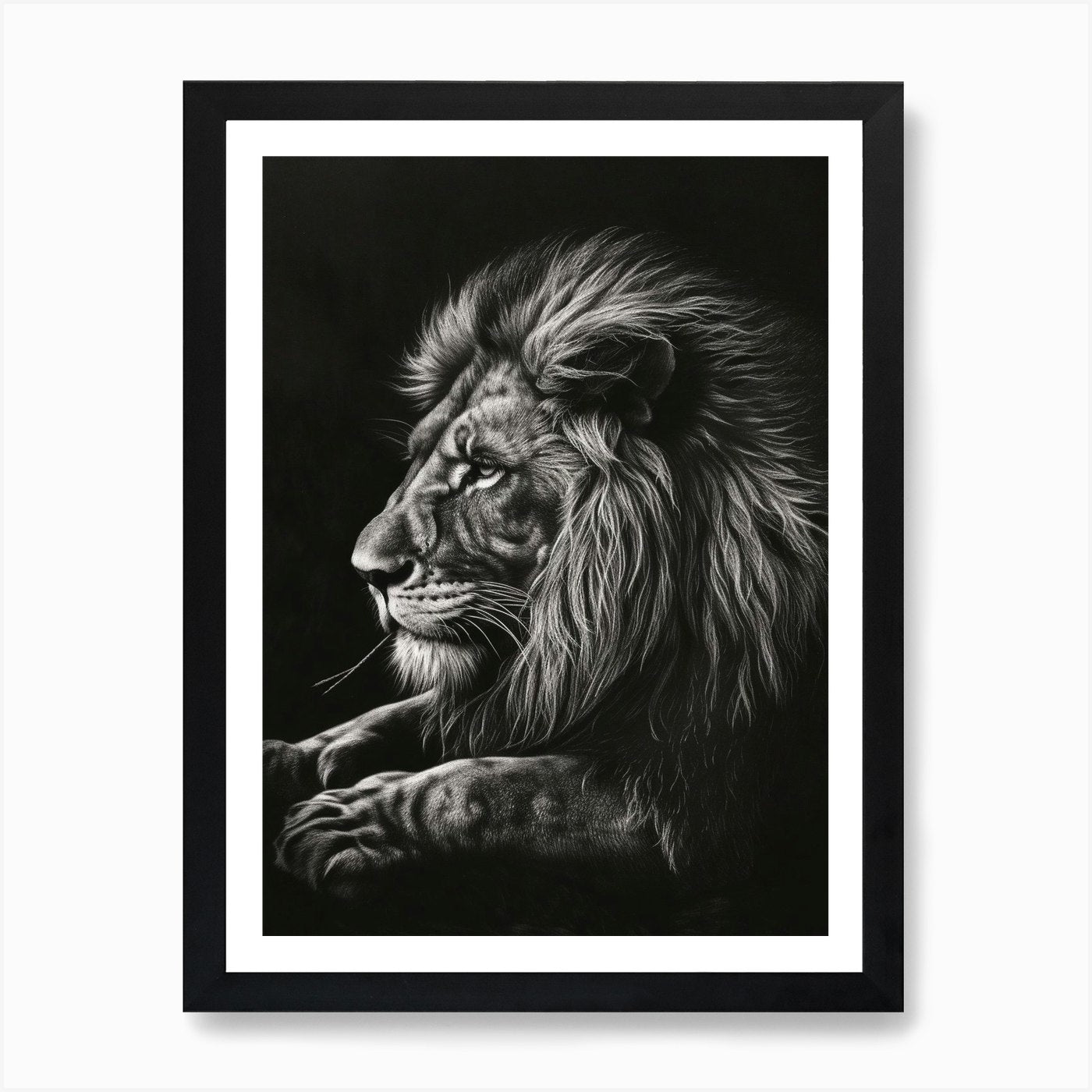 Barbary Lion Charcoal Drawing Symbo Framed Wall Art Poster Canvas Print Picture