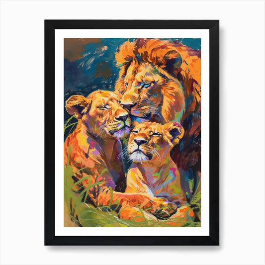 Southwest African Lion Family Bondi Framed Wall Art Poster Canvas Print Picture