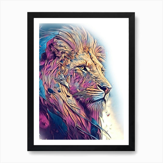 A Nice Lion Art Illustration In A P Framed Wall Art Poster Canvas Print Picture