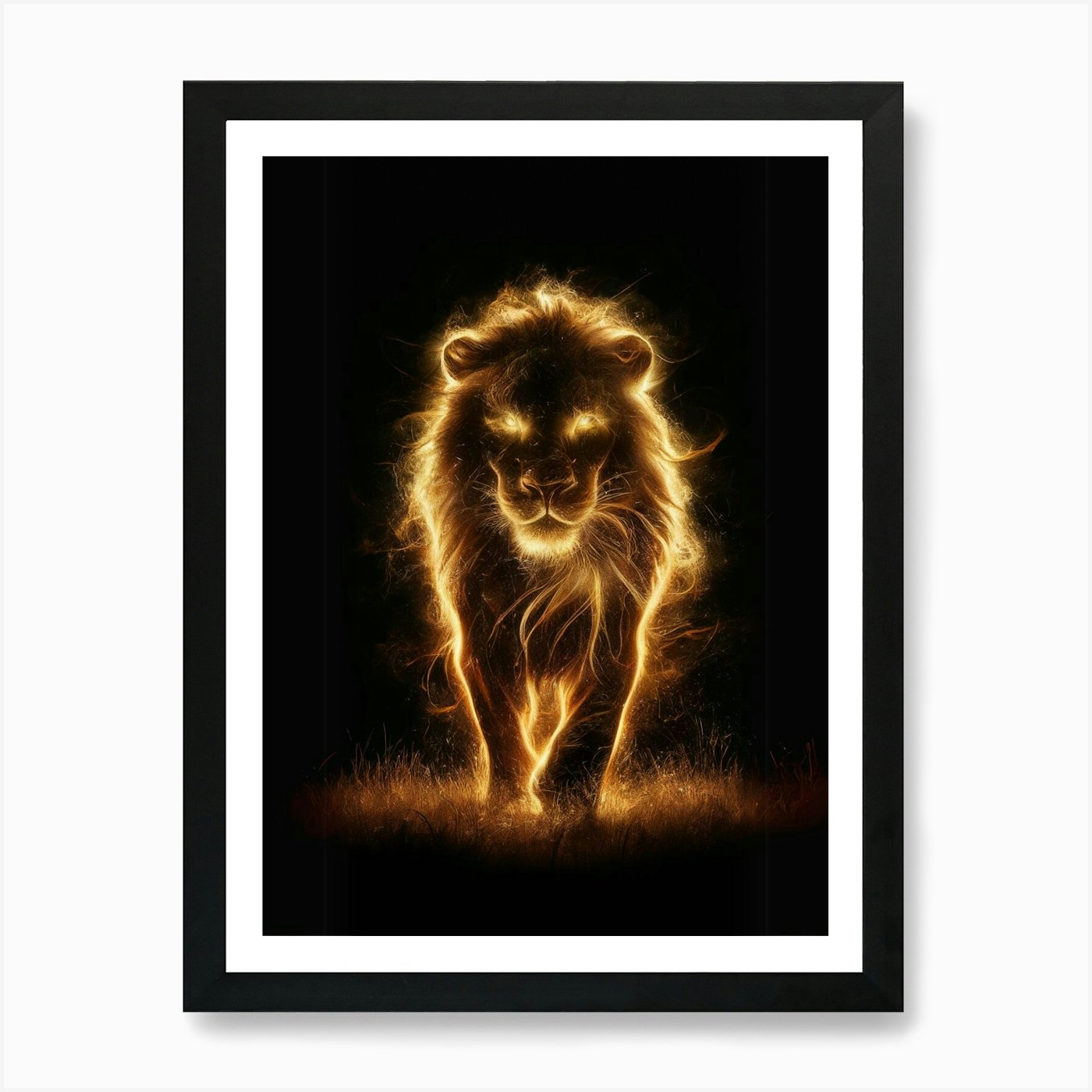 Fire Lion Art Print Framed Wall Art Poster Canvas Print Picture