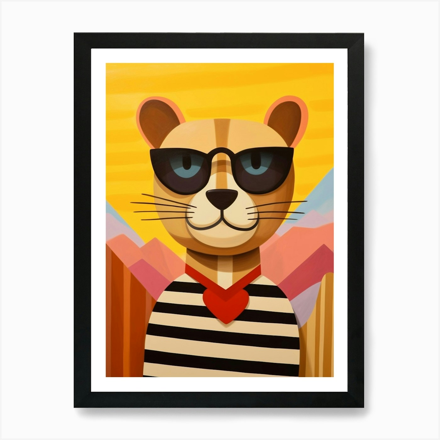 Little Mountain Lion 1 Wearing Sung Framed Wall Art Poster Canvas Print Picture