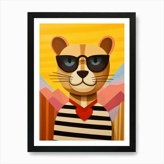 Little Mountain Lion 1 Wearing Sung Framed Wall Art Poster Canvas Print Picture