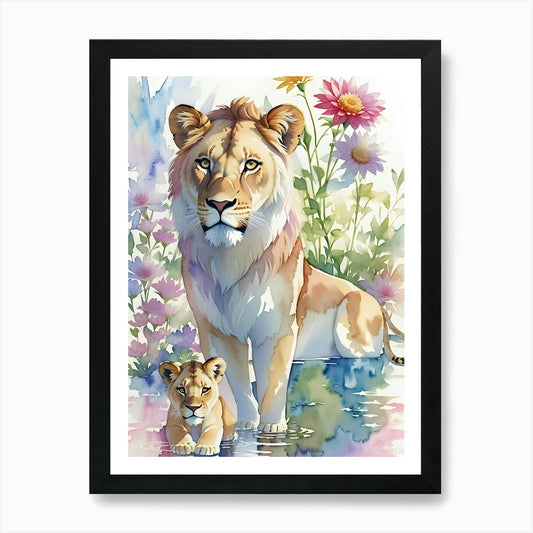 Lion And Cub 4 Art Print Framed Wall Art Poster Canvas Print Picture