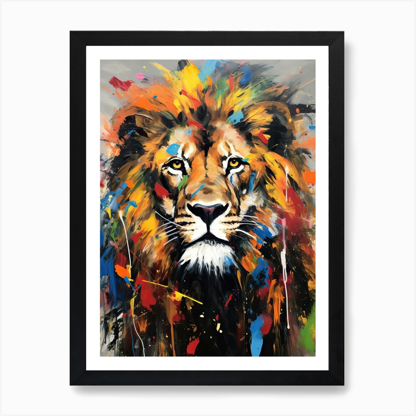 Lion Art Painting Abstract Impresio Framed Wall Art Poster Canvas Print Picture