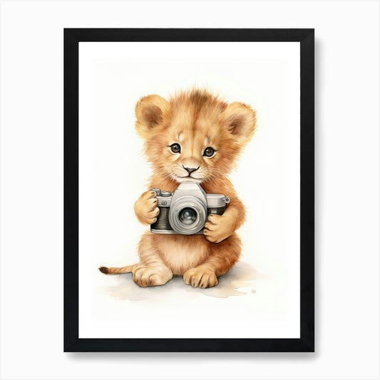 Taking Photos Watercolour Lion Art  Framed Wall Art Poster Canvas Print Picture