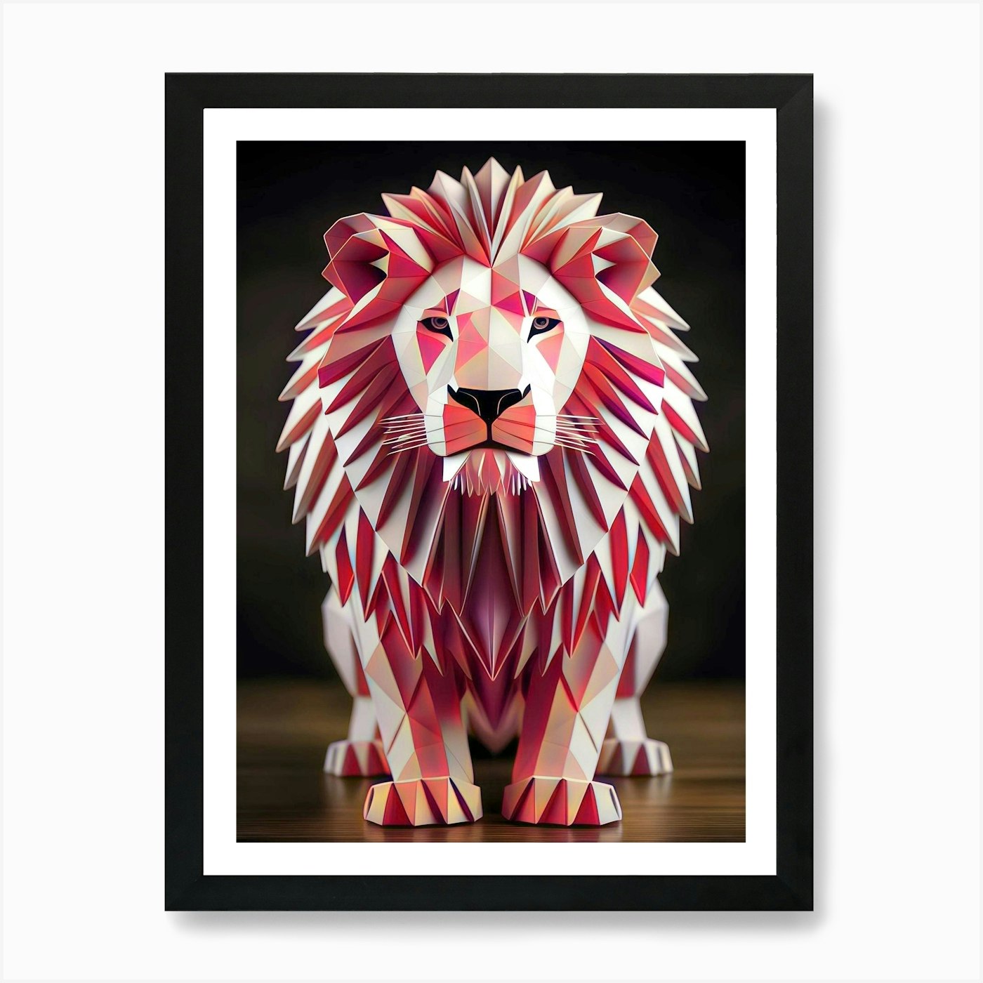 Origami Lion the Power Of Strength  Framed Wall Art Poster Canvas Print Picture