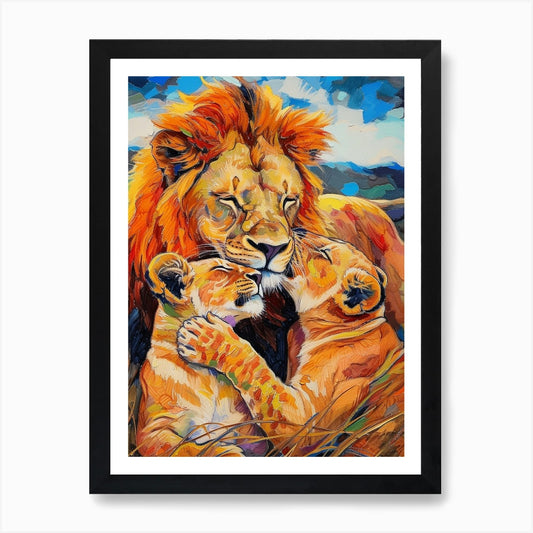 Southwest African Lion Family Bondi Framed Wall Art Poster Canvas Print Picture