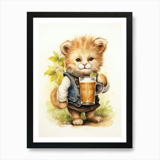 Drinking Games Watercolour Lion Art Framed Wall Art Poster Canvas Print Picture