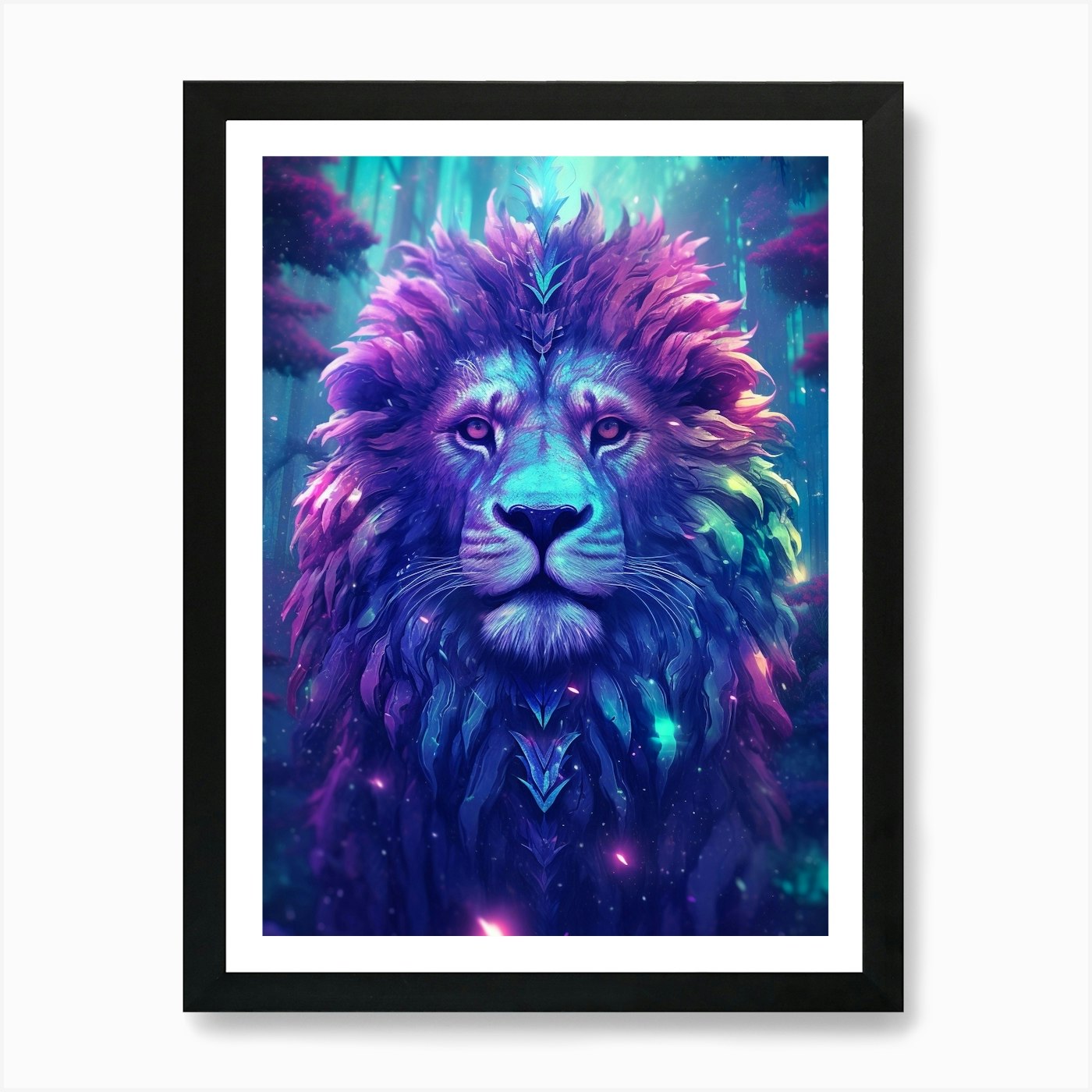 Lion In The Forest Art Print Framed Wall Art Poster Canvas Print Picture