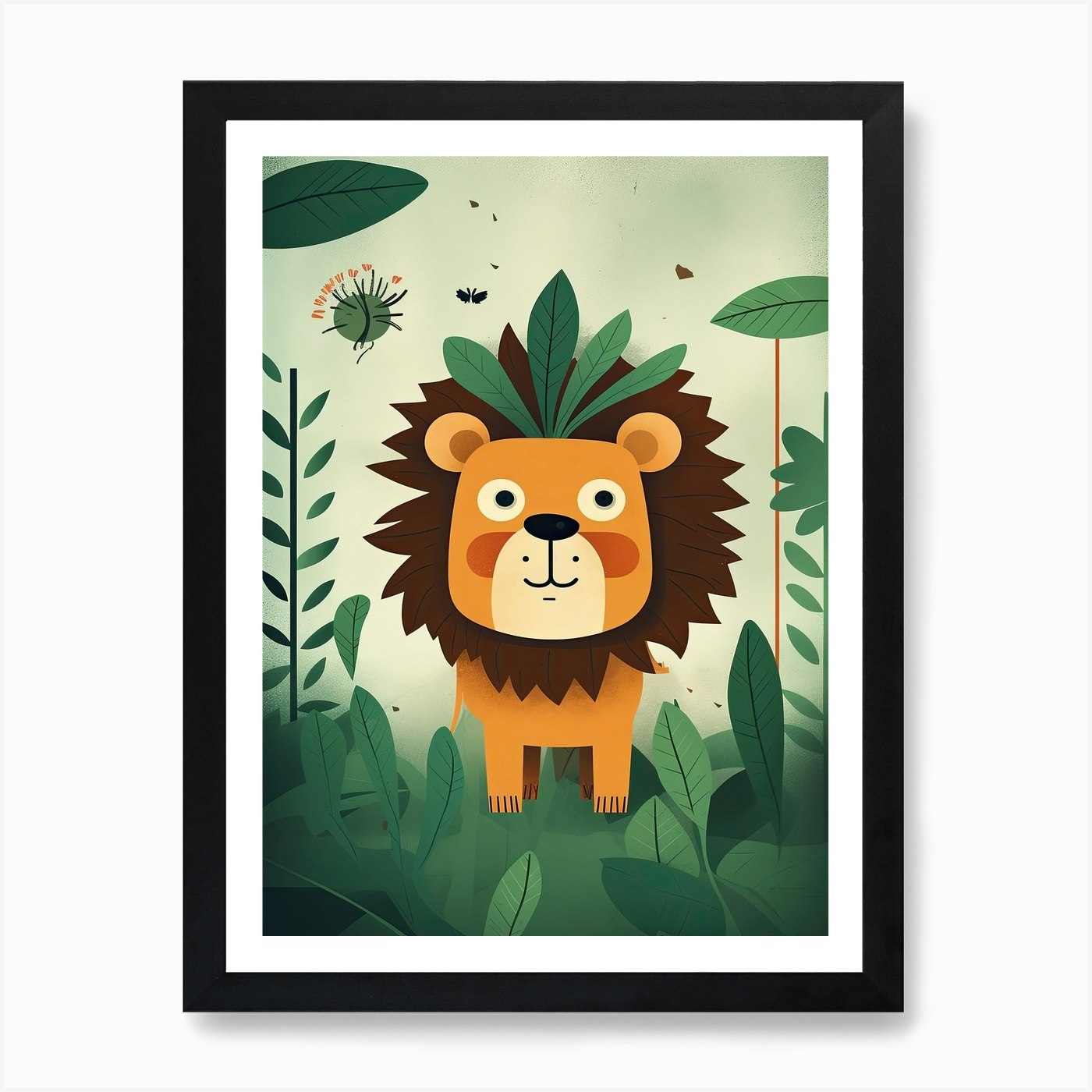 Lion Jungle Cartoon Illustration 3  Framed Wall Art Poster Canvas Print Picture