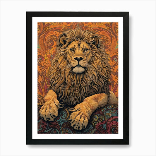 Barbary Lion Relief Illustration Ma Framed Wall Art Poster Canvas Print Picture