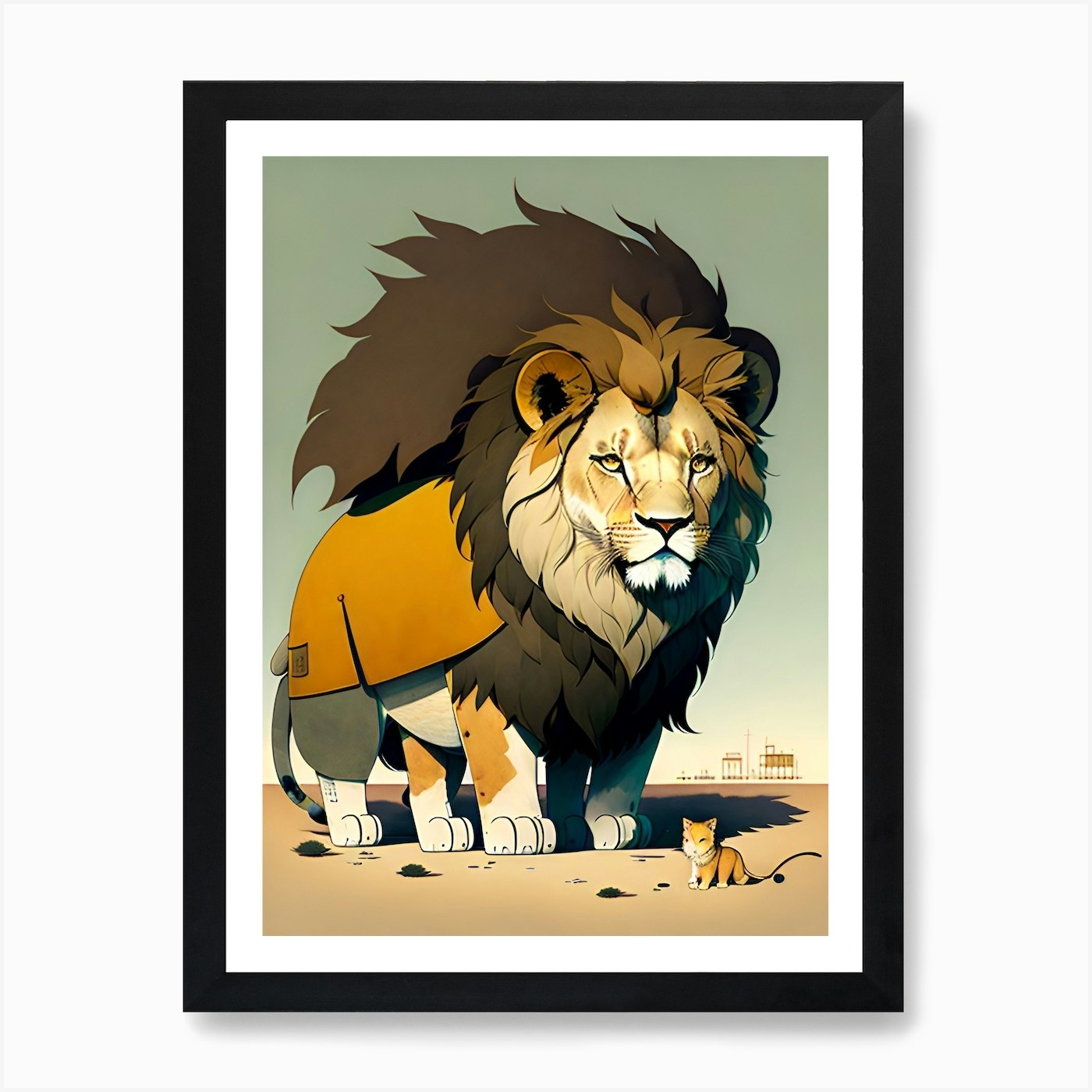 Lion And Cat Art Print Framed Wall Art Poster Canvas Print Picture