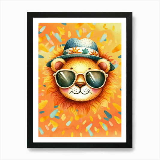 Animal Art Lion Lion In Sunglasses  Framed Wall Art Poster Canvas Print Picture