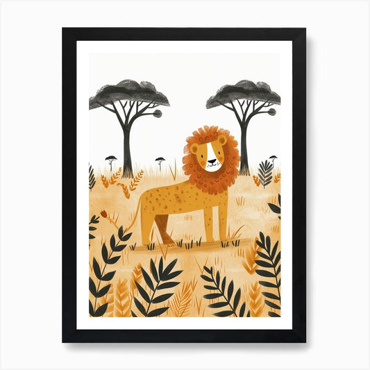 African Lion Hunting In The Savanna Framed Wall Art Poster Canvas Print Picture