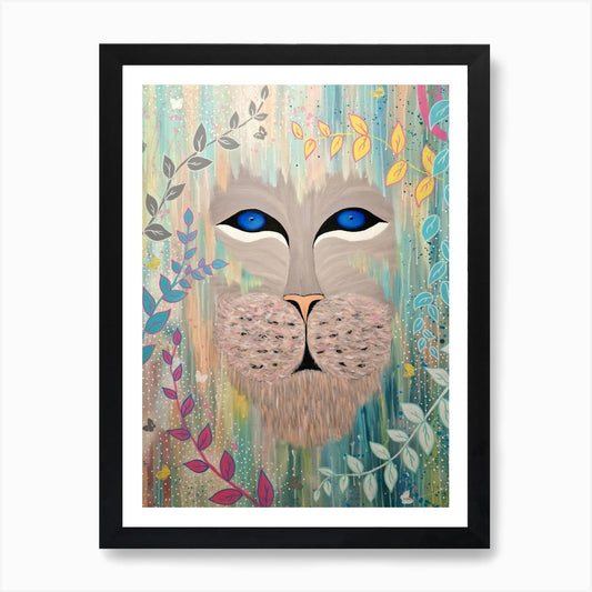 Lion With Blue Eyes Art Print Framed Wall Art Poster Canvas Print Picture