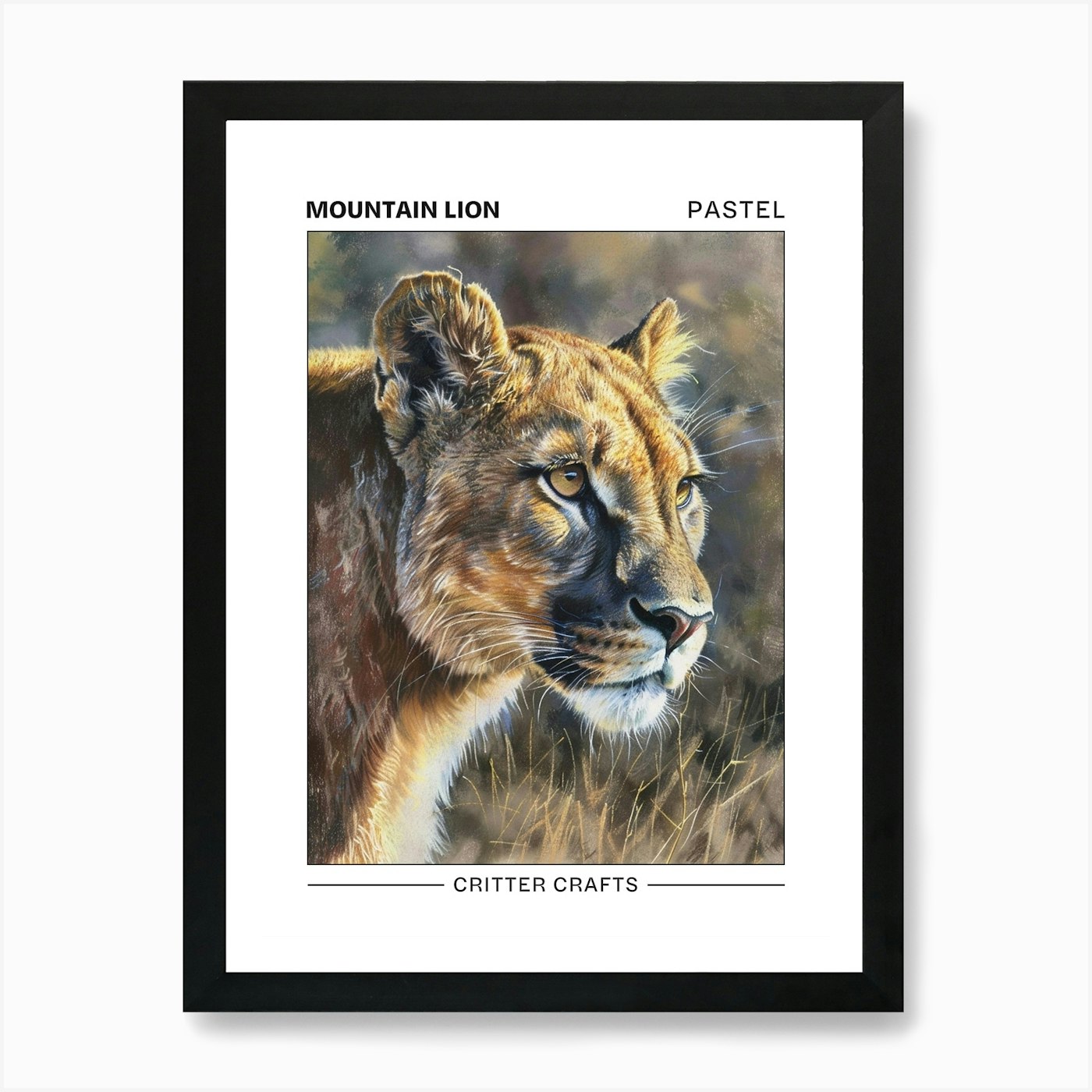 Mountain Lion Pastel Watercolour 1  Framed Wall Art Poster Canvas Print Picture