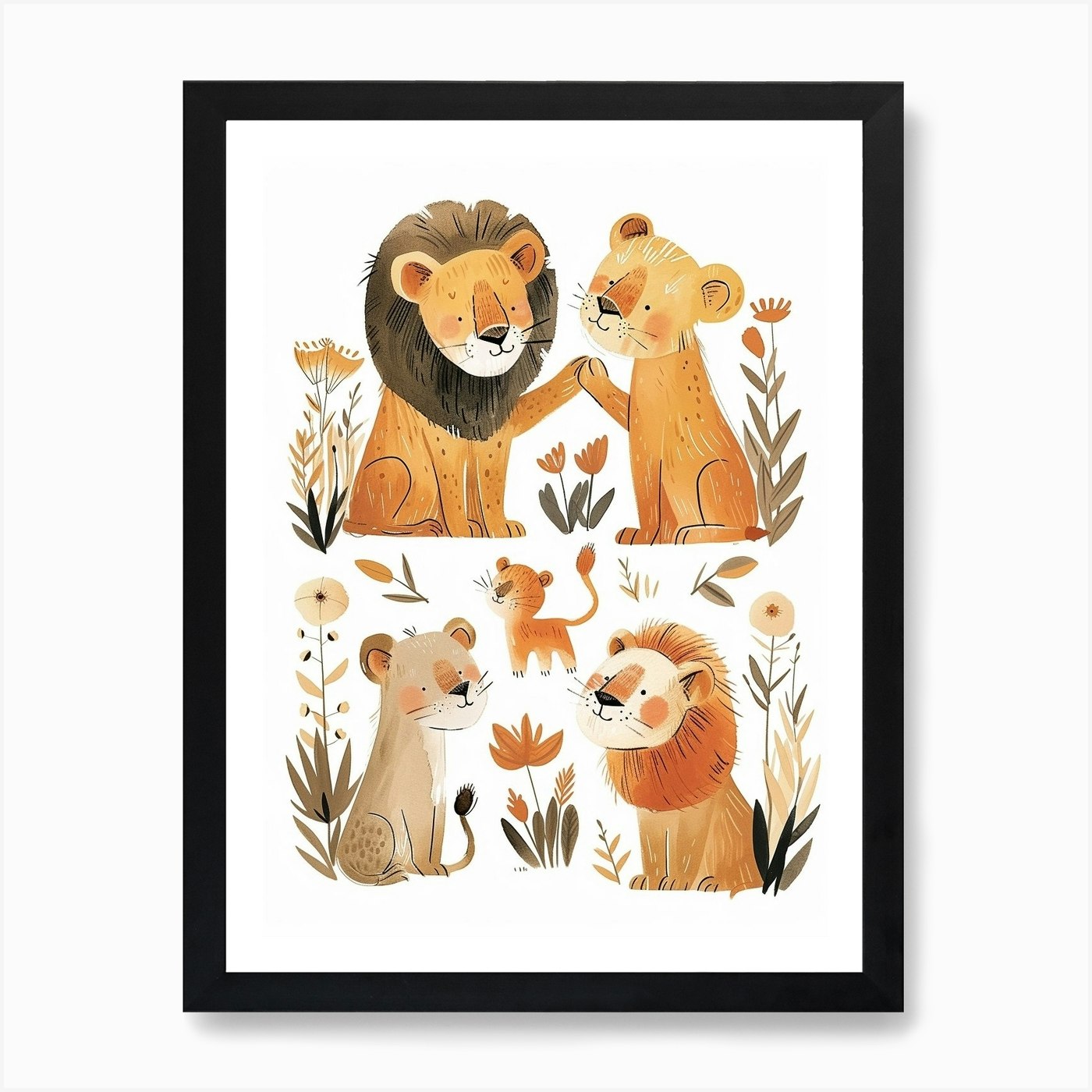 Barbary Lion Interaction Clipart 2  Framed Wall Art Poster Canvas Print Picture
